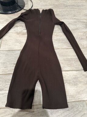 naked wardrobe Chocolate Brown Ribbed Long Sleeve Jumpsuit Romper